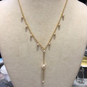 Dainty Pearl Drop “Y” Necklace-Boutique